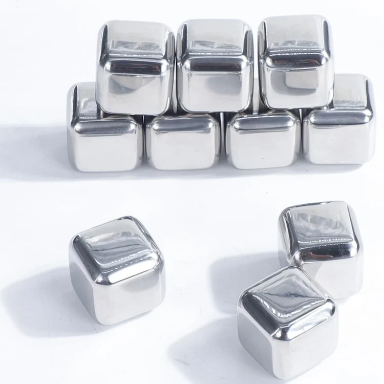 Sales OEM 4/6/8/12 Pcs 304 Stainless Steel Ice Cube Whisky Chilling Stones Reusable Ice Cube Metal Wine Beer Cooler OEM