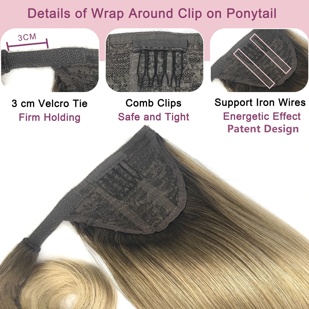 
Natural Looking Clip in Ponytail Virgin Human Hair 22 inches Ponytail Hair Extensions 