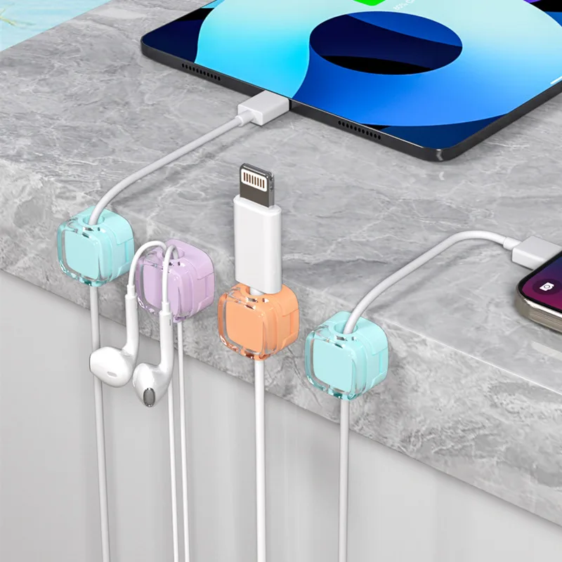 6pcs Strong Adhesive Colorful for Office Bedside Kitchen Under Desk Magnetic Charger Wire Holder