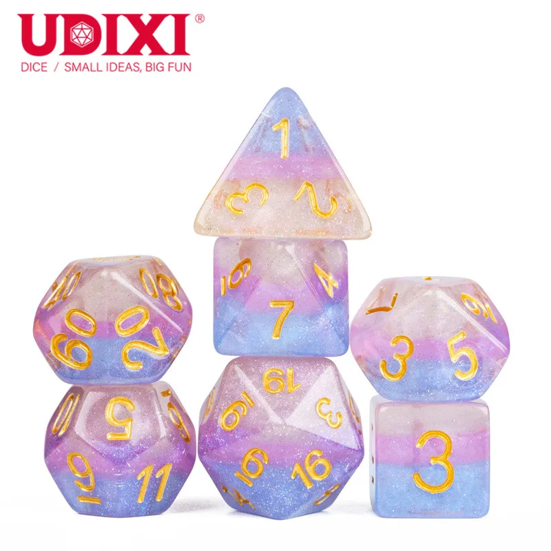 Игровые кости Udixi d & d для ролевых игр, полимерные кости, подземелье и дракон, рулон костей, набор костей dnd, 3 слоя матового и глянцевого покрытия