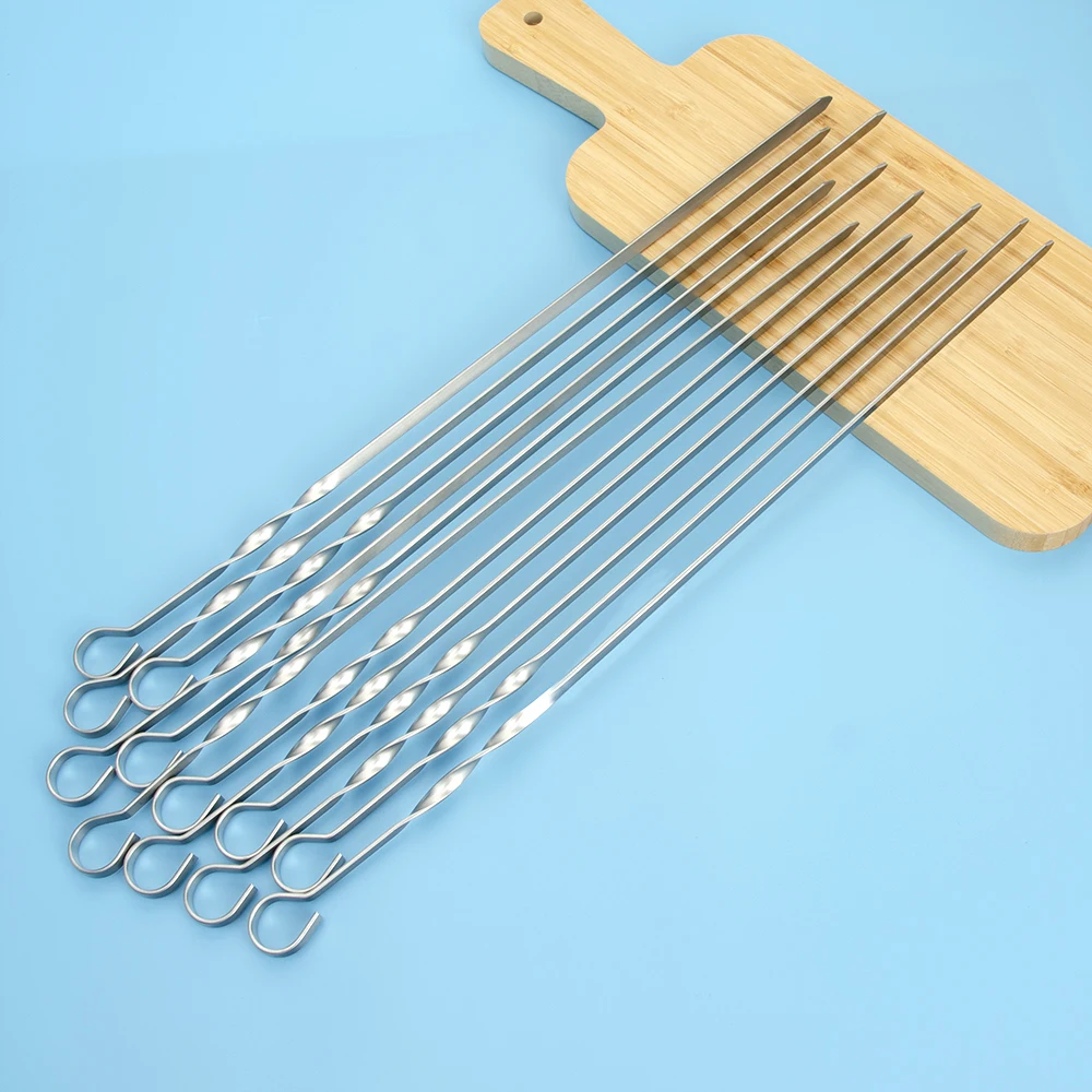 Camping bbq 9pcs reusable vegetable beef sticks metal chicken skewers for party