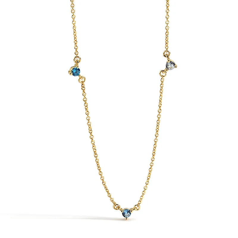 Modern Jewelry 14K Gold Plated Brass Gradient Ice Out Zircon Neck Chain with Sky Blue Diamond Chain Necklace