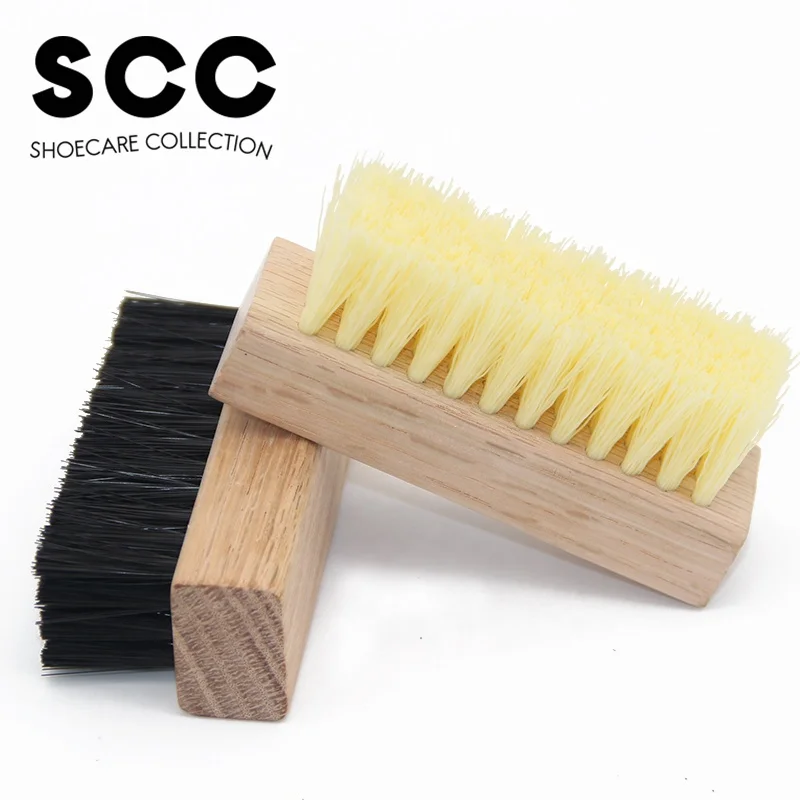 Factory Wholesale Custom LOGO Oka Wooden Hard pp hair medium plastic hair soft pig hair brush sneaker Shoe Cleaning Brush
