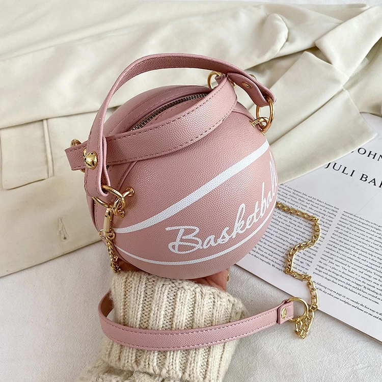 Women Basketball Shaped Cross Body Messenger Bag Purse Tote Mini Shoulder PU Leather Round Handbag   bags women handbags ladies