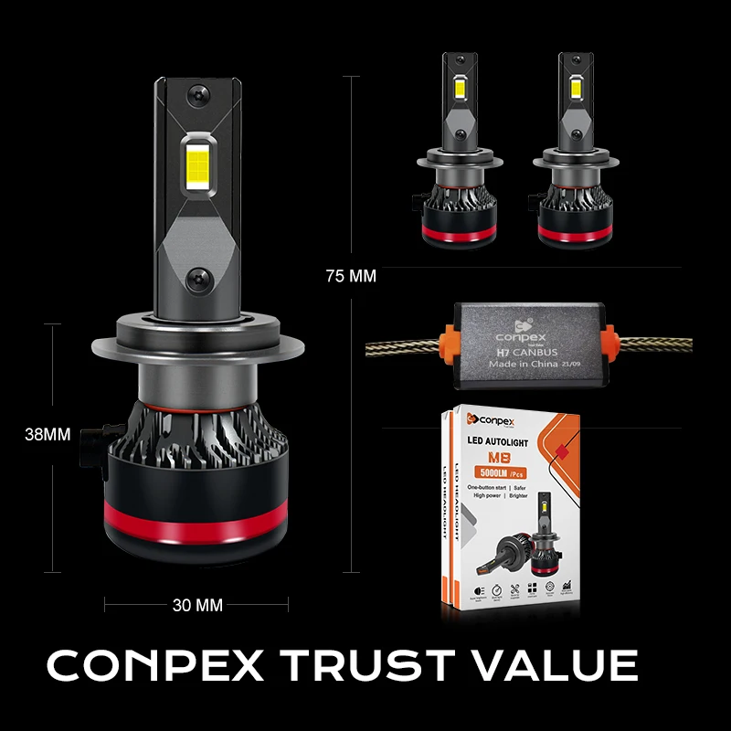Conpex High Quality M8 LED Headlight H7 Actual Power 90W 10000lm For Auto LED Headlamp