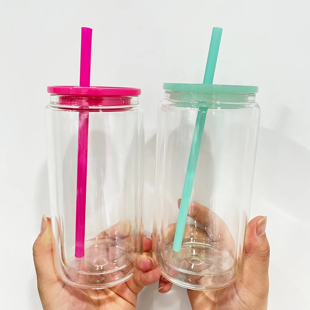 12oz Snow globe tumbler double wall skinny tumbler snowglobe cups DIY glass tumbler with lid and straw