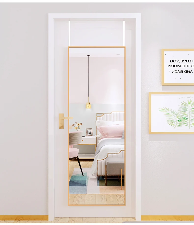 Factory Directly Supply Full Size Long Full Body Door Hanging Mirror Home Decor Metal Frame Minimalist  No Punching Mirror
