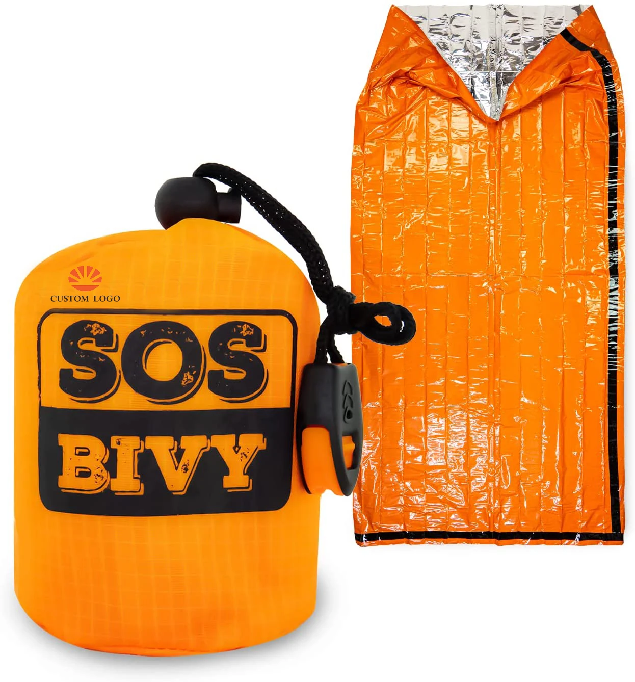 SOS Emergency Thermal Bivy Sleeping Bag with Survival Whistle, Survival Bivvy Sack, Mylar Emergency Blanket