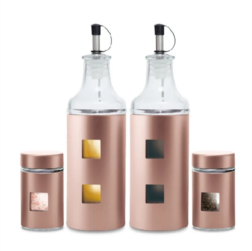Copper Oil Dispenser and Salt Pepper Shaker Set  No-Drip Vinegar Oil Dispenser Set Cruet Bottles