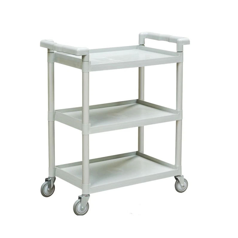 Small Grey Utility Cart 3 Shelves Service Cart PP Plastic Canteen Restaurant Service Trolley