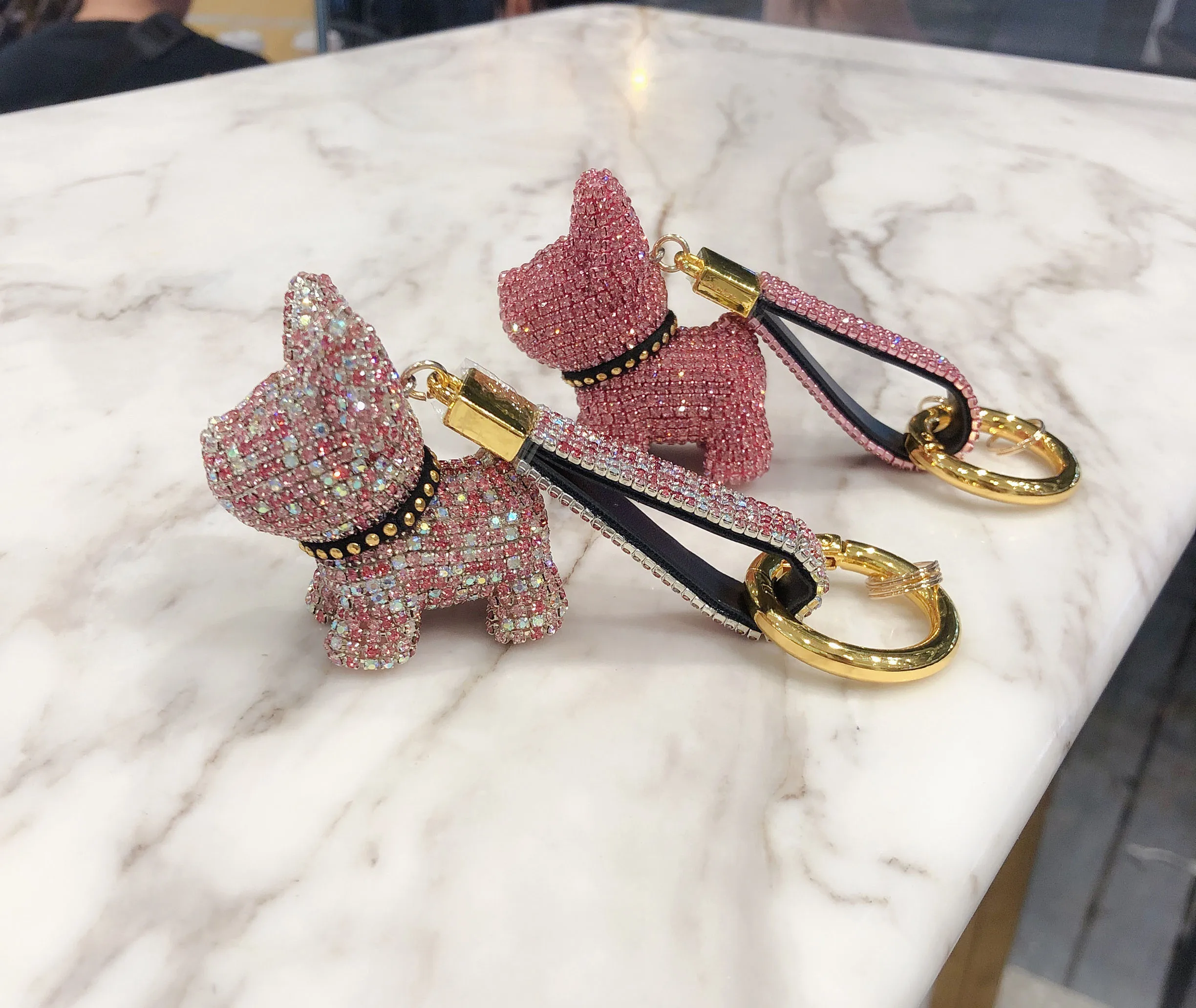 
Diamond Inlaid Car Keychain Lady Cute Dog Keychain Creative Bag Pendant 