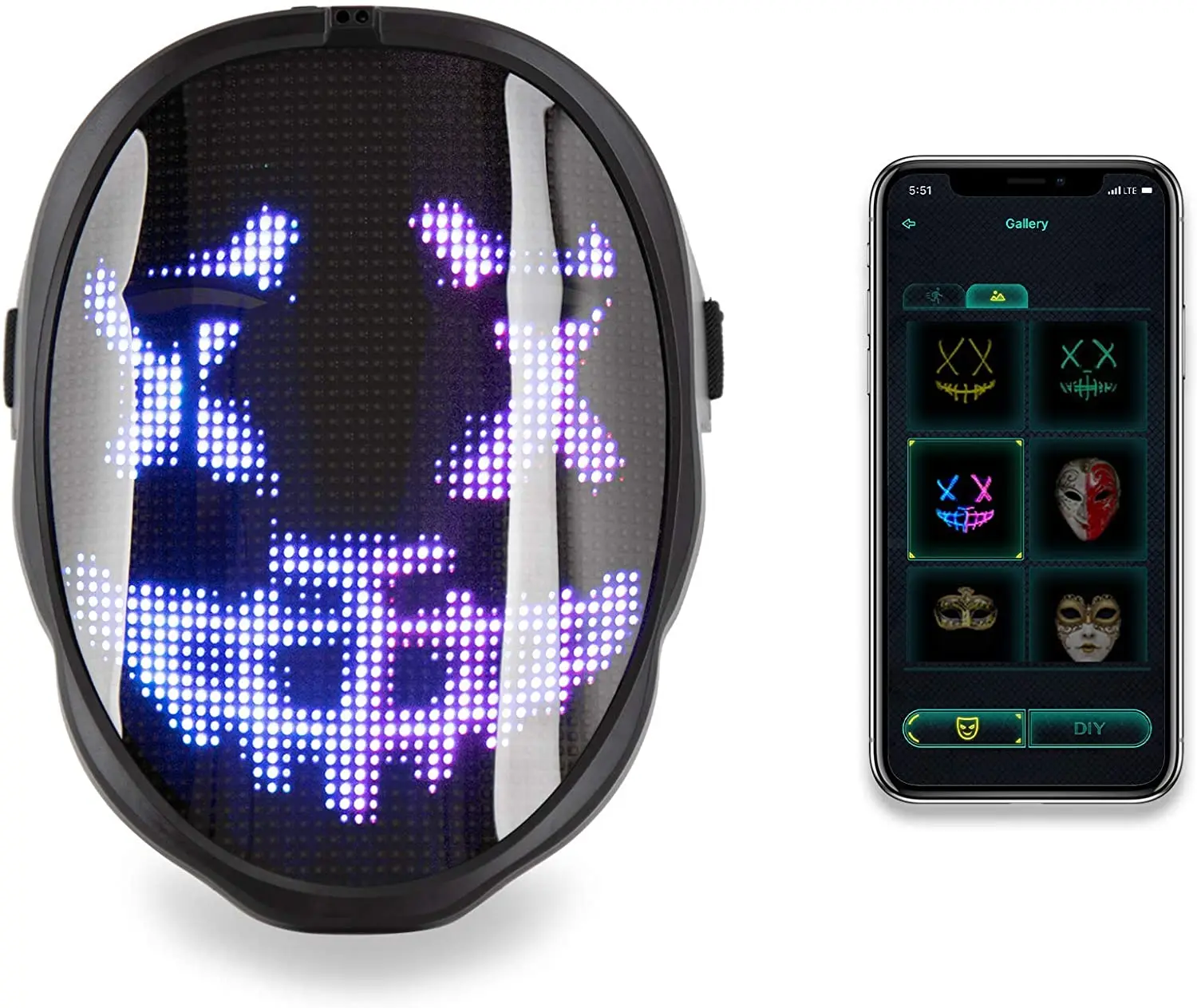 
 Страшная маска для лица на Хэллоуин, управление через приложение, светодиодная маска для смены лица, светодиодные маски для вечеринки на все лицо  