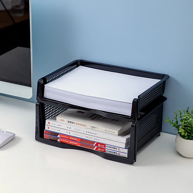 New Top Quality Office Desktop Stationery Organizer Paper File Document Sorter Rack stacked Plastic Organizer Basket