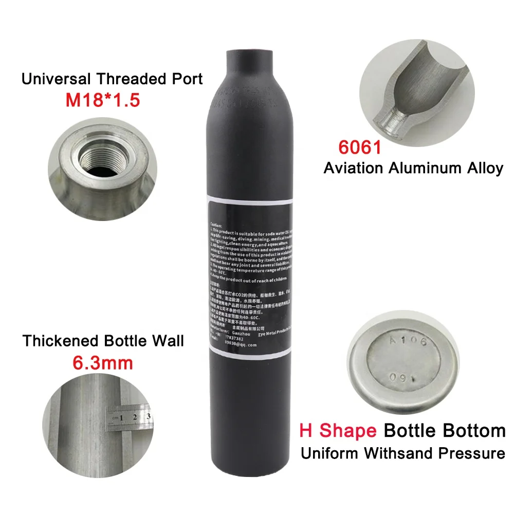 0.35L/0.45L/0.5L PCP Aluminum Co2 Cylinder Paintball HPA Tank M18x1.5 Thread 4500PSI