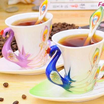 
Creative Gifts Ceramic peacock Cup and Saucer - tea cup set as birthday gifts 