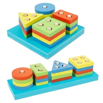 Best selling children early educational Shape Color Recognition sorting blocks with wooden Geometric Board