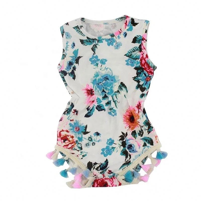 
Wholesale children clothes unique baby girl vintage printed tassels infant romper 
