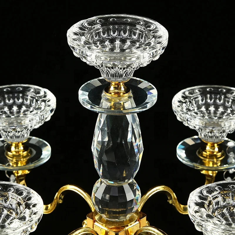 Оптовая продажа высокое качество недорогой стеклянный подсвечник с 5 держателями прозрачный канделябр для стола Свадебный центральный элемент