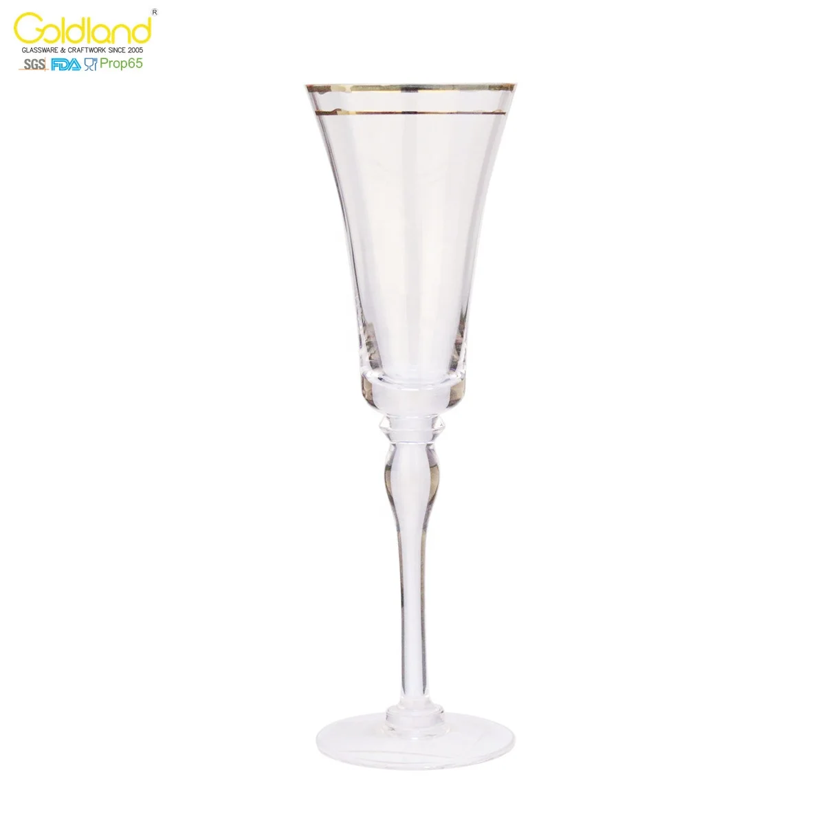 Classic Double Gold Rim Glass Champagne Glasses Goblet Custom Crystal Champagne Flute Glass