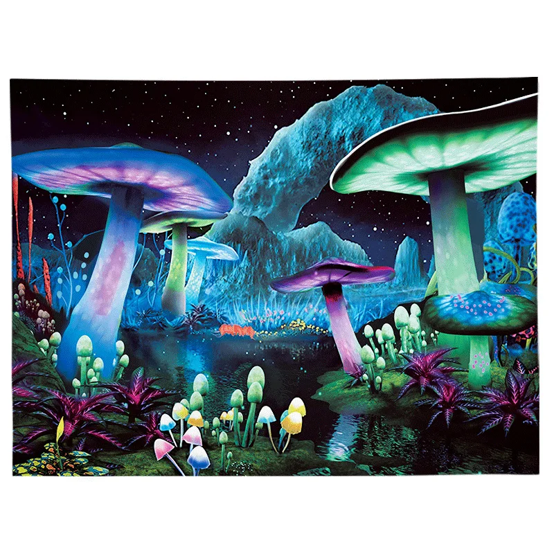 Bedroom New Design Psychedelic Plants Starry Night Wall Hanging Black Light Poster Mural Trippy Mushroom Tapestry For Decoration