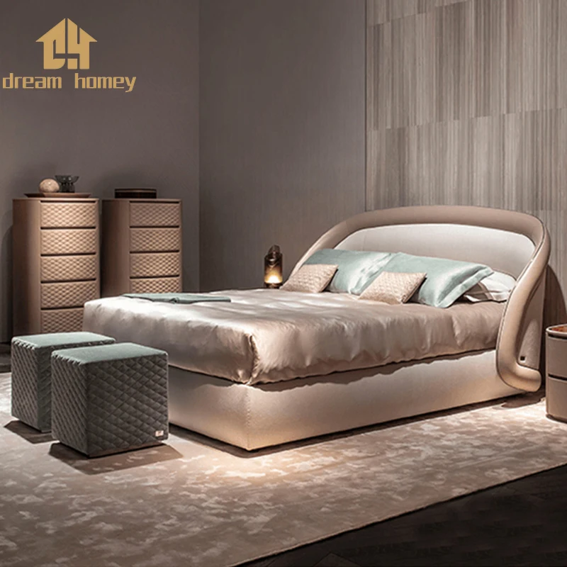 high end  bedroom double bed  Luxury bedroom furniture soft round headboard  double bed