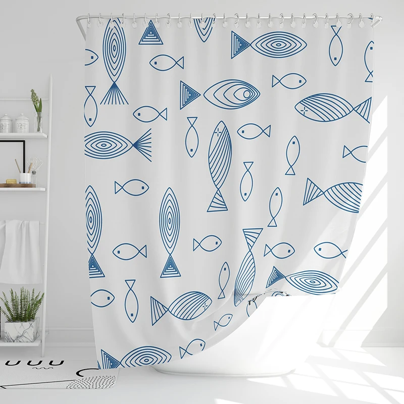 Fish pattern Repeat PEVA Shower Curtain Waterproof Washable  Bathroom Decor Shower with Hooks Custom Color