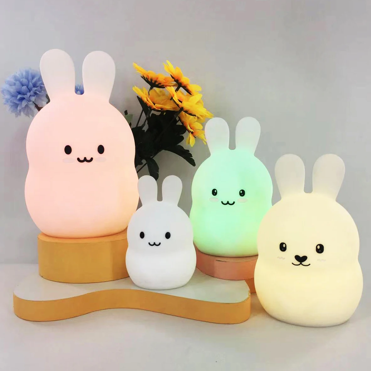 Children Bunny Tap Control Cute 3D Rabbit Shape Silicone Lamp Baby Colorful Sleeping Lighting Touch Night Light for Kids