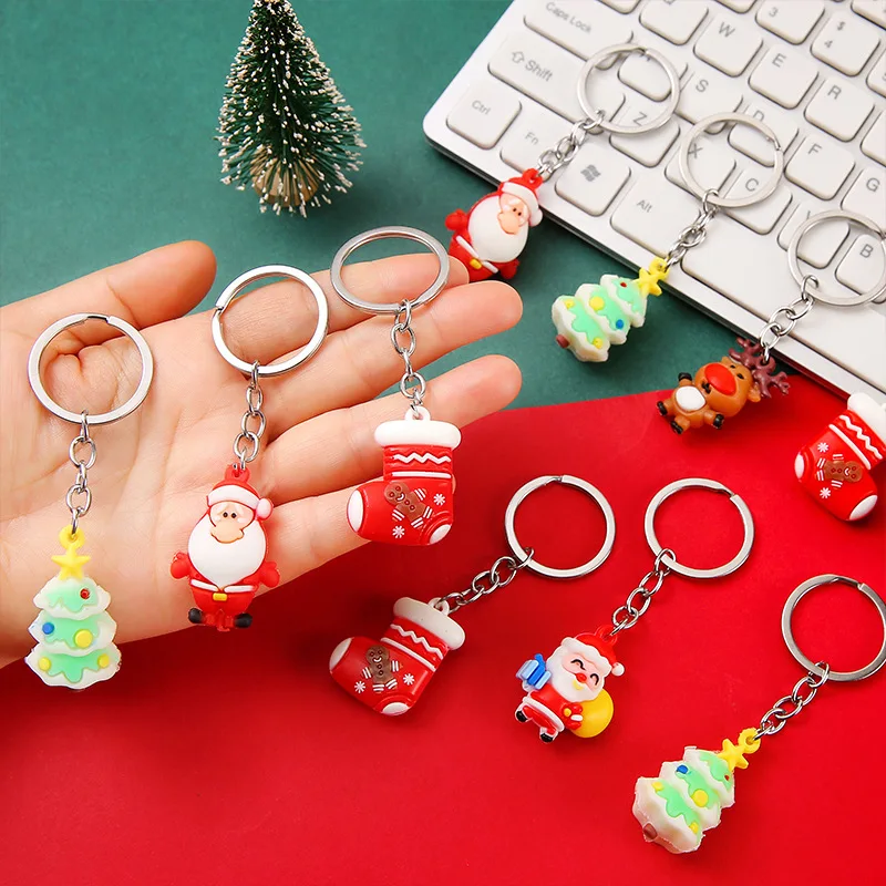 Cartoon 3D Silicone Christmas Doll Keyring Santa Claus Christmas Tree Old Elk Keychain Cute Doll Bag Pendant Jewelry