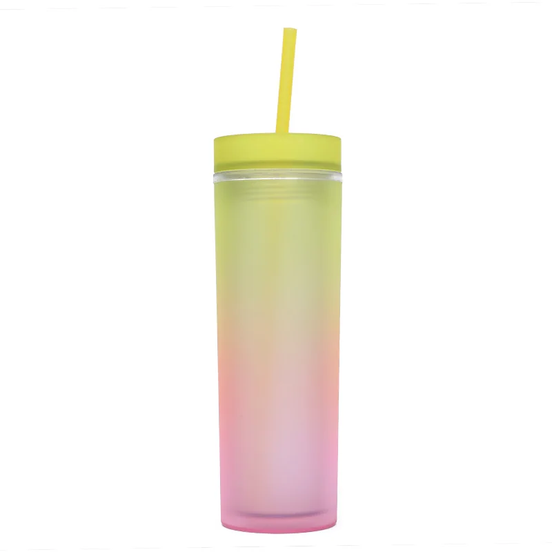Trending Products 16oz Gradient colors Double Wall Plastic Tumbler with Lid and Straw