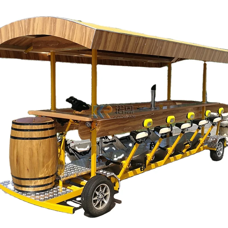 2024 Best Selling Unilateral Folding Pedal Pedal Pub Beer Bike With Dispenser Electric Sightseeing Bus Bar
