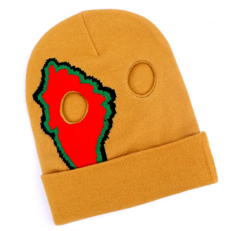 Outdoor new Individuality men women warm yellow face mask cover acrylic 2 hole balaclava custom jacquard logo knit ski mask