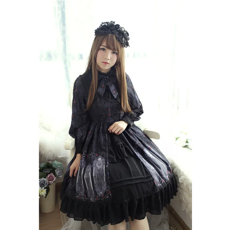 
Exclusive design [Nightmare Charm] long sleeve false collar two-piece op dress set 