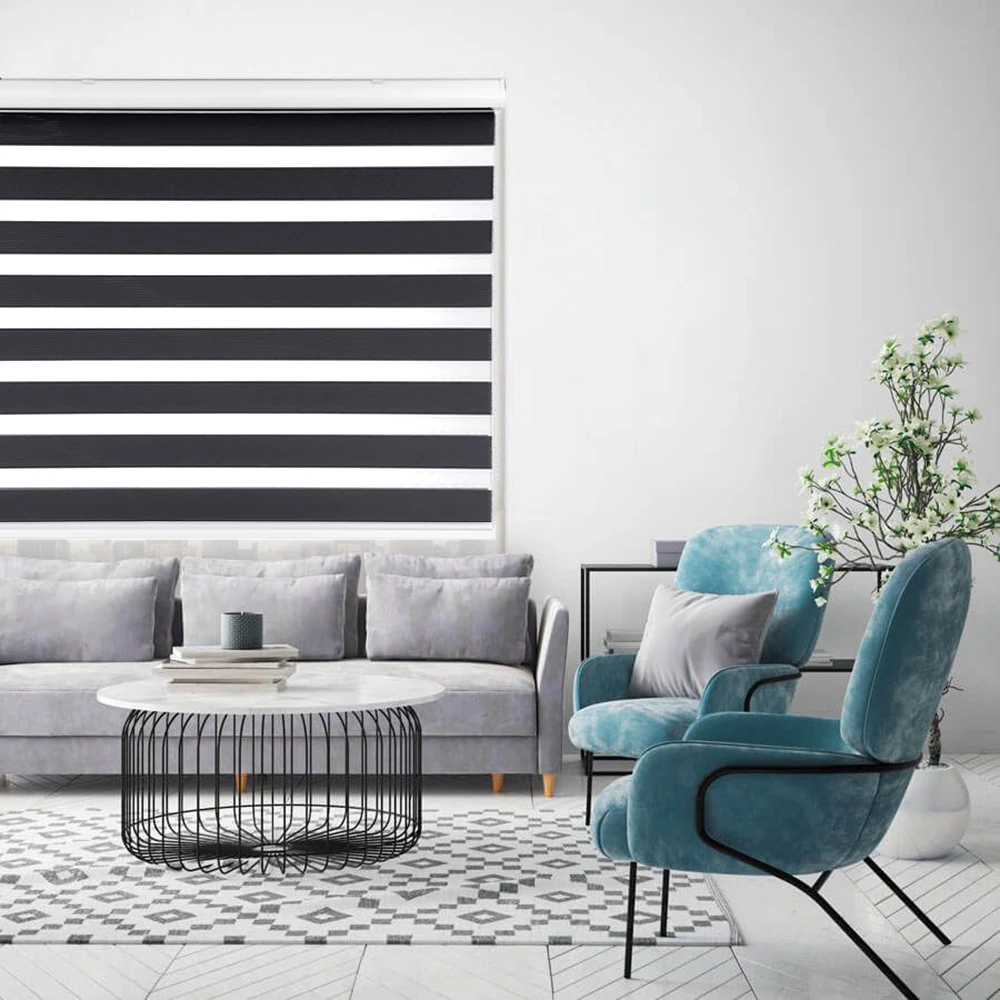 Custom Intelligent Automatic Smart Motorized Blackout Home Day And Night Zebra Roller Blinds Zebra Blinds