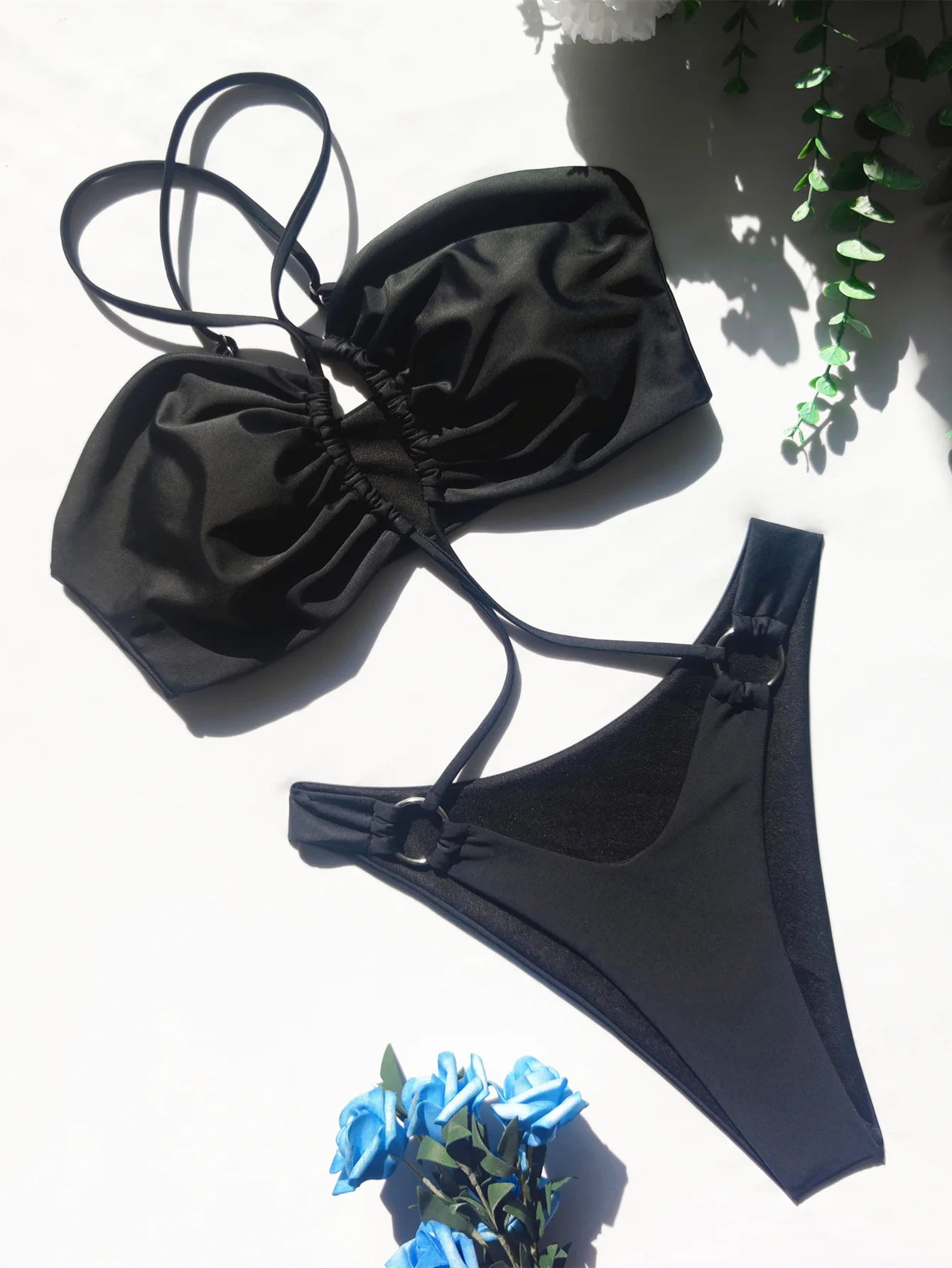 Mills Sisters Sexy Swimwear 2022 Straps Halterneck Cross Front One Piece Swimwear With Ring