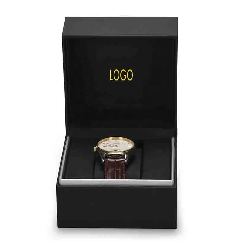 Custom LOGO luxury black white watch box high grade flannelette and cardboard leather single watch box bag for packing