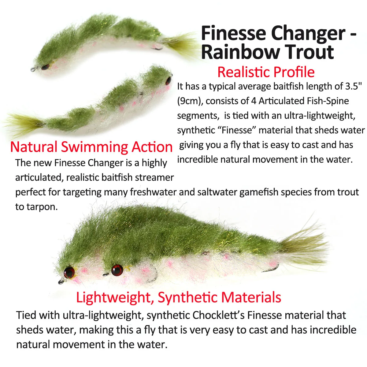 Finesse Changer Articulated Fish Spine Fly Trout Streamer Fishing Fly Lures Double Hook Saltwater Fishing Game Changer