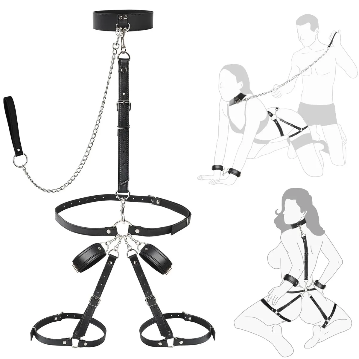 SM Adult Bondage Reverse Handcuff and Buttocks Leg Tied Straps Restraint Set Sex Assistance Slave Training Toys