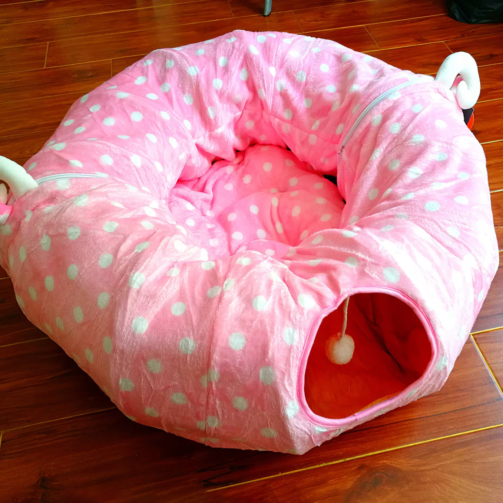Cat Tunnel Bed with Soft Mat Cat Tunnel Toys with Peephole Fun Ball for Indoor Pet Kittens