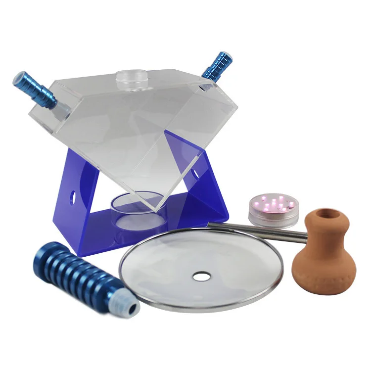 New Shape Diamond 2 Pipes Acrylic Sleek Design Unique Arch Hookahs Modern Shisha Hookahs Led Narghile Heart 2 Hoses Hookah