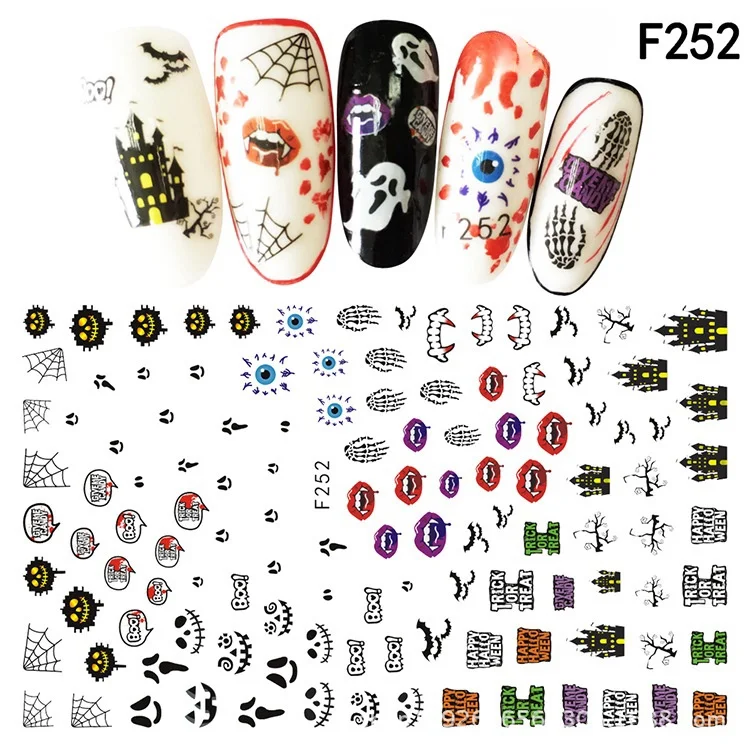 Halloween Dark Skull Nail Stickers More Designs Manicure Decoration Art 3D Nail Sticker Set