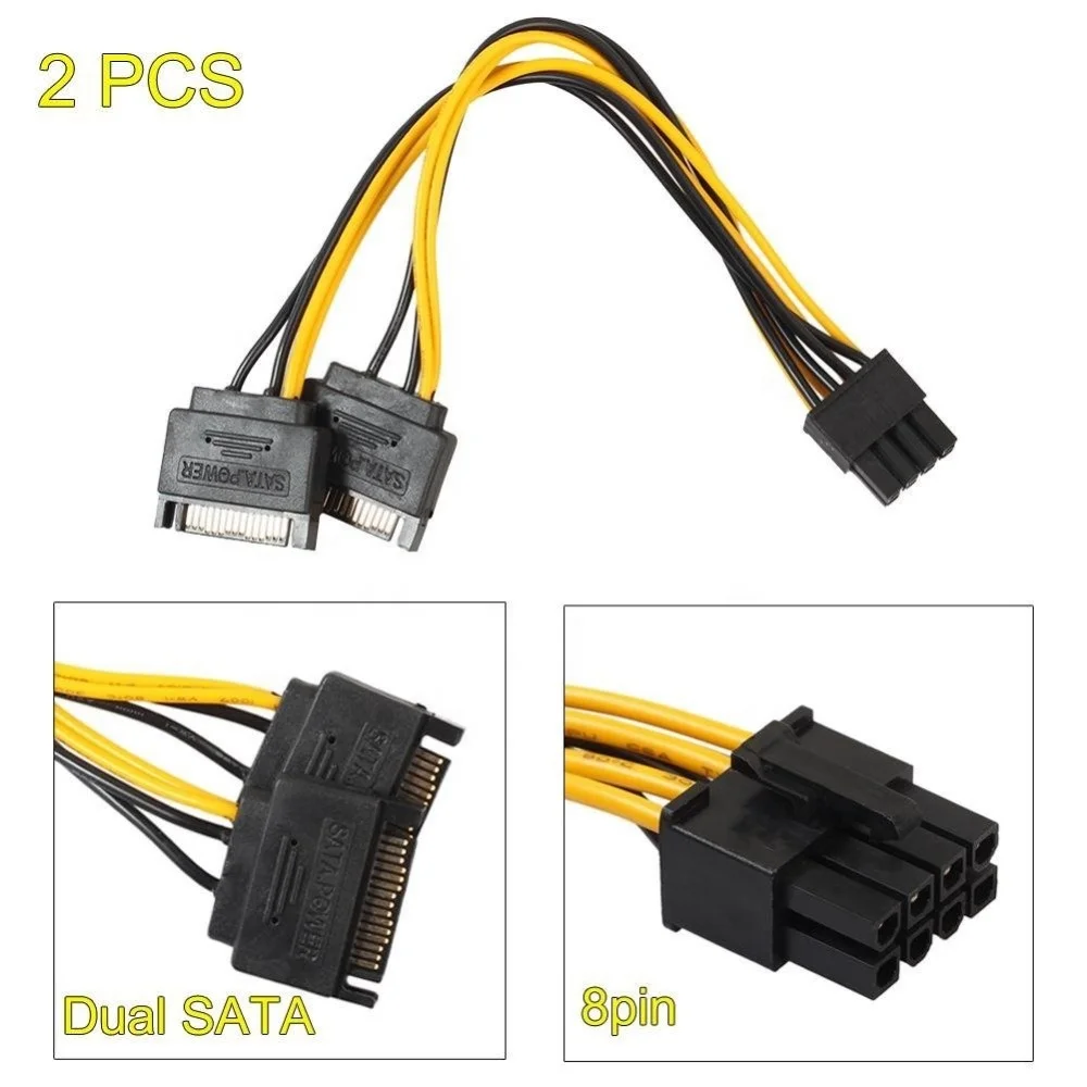  Кабель питания для видеокарты Dual 15 Pin SATA Male к PCIe 8 20 см