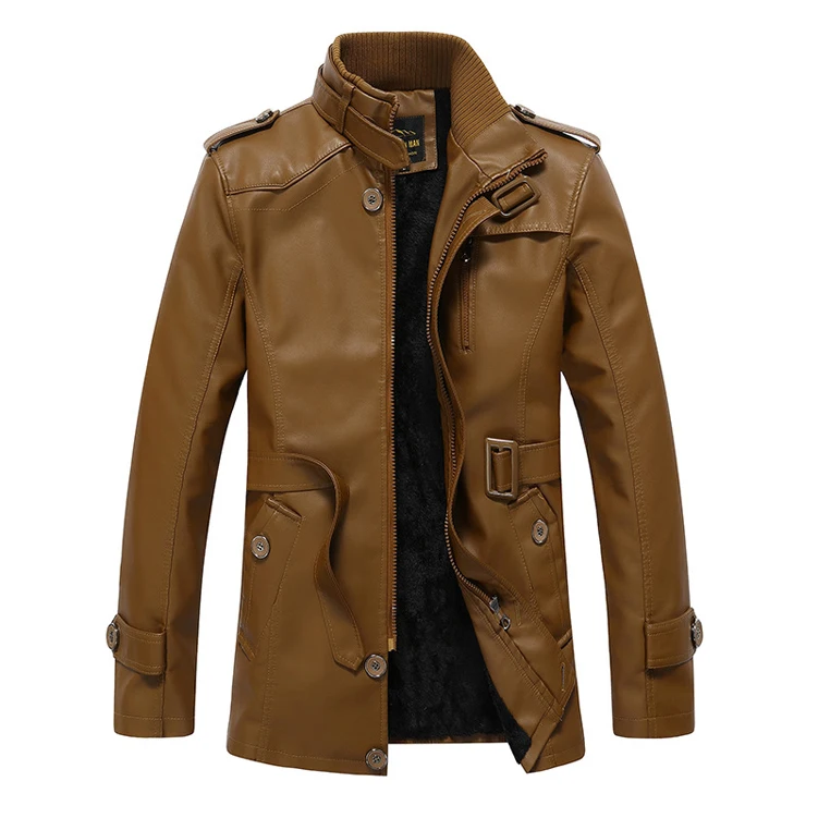 Latest Design High Quality Winter Warm Black Long  Faux Motorbike Biker Leather Fur Jackets Mens Male Motorcycle Leather Jacket