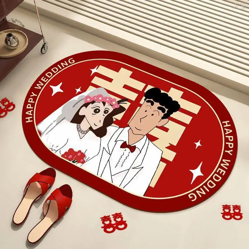 Elly toilet soft diatom mud mat red festive cartoon foot bathroom entry waterproof, non-slip and dirty