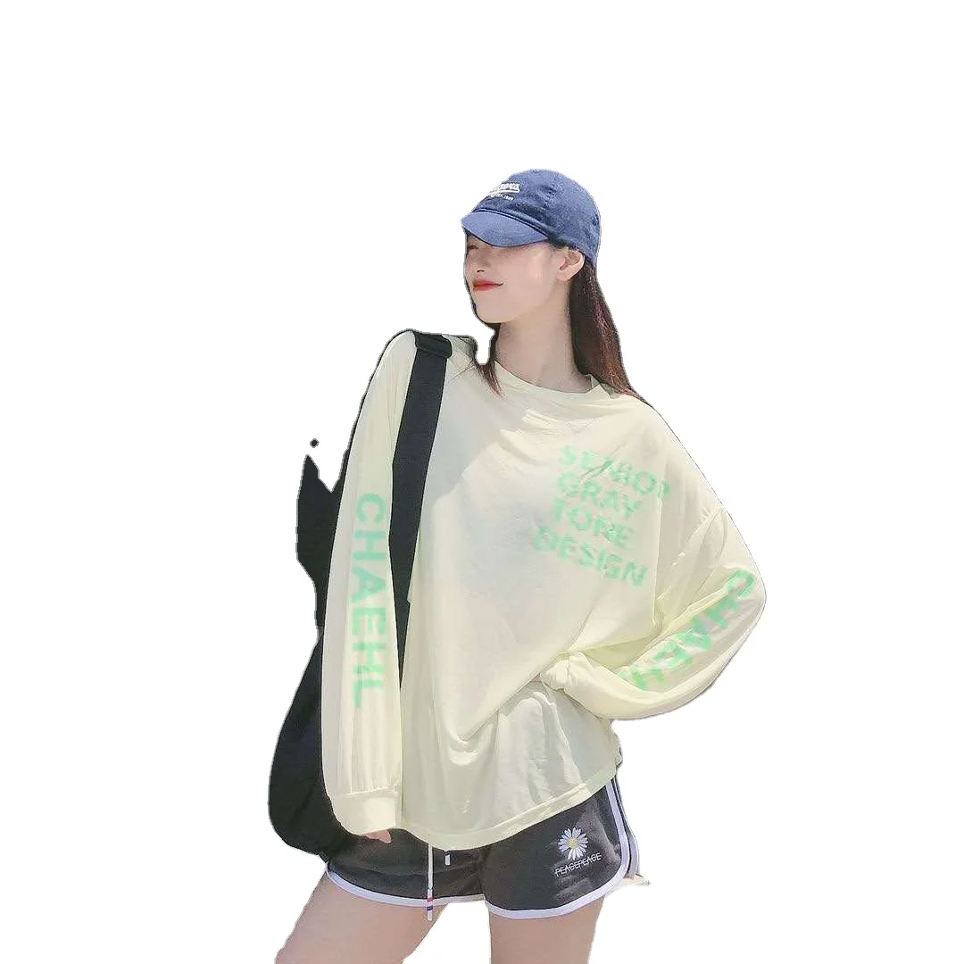 
The latest ice sun-protective clothing print letter T-shirt women micro-permeable blouses 