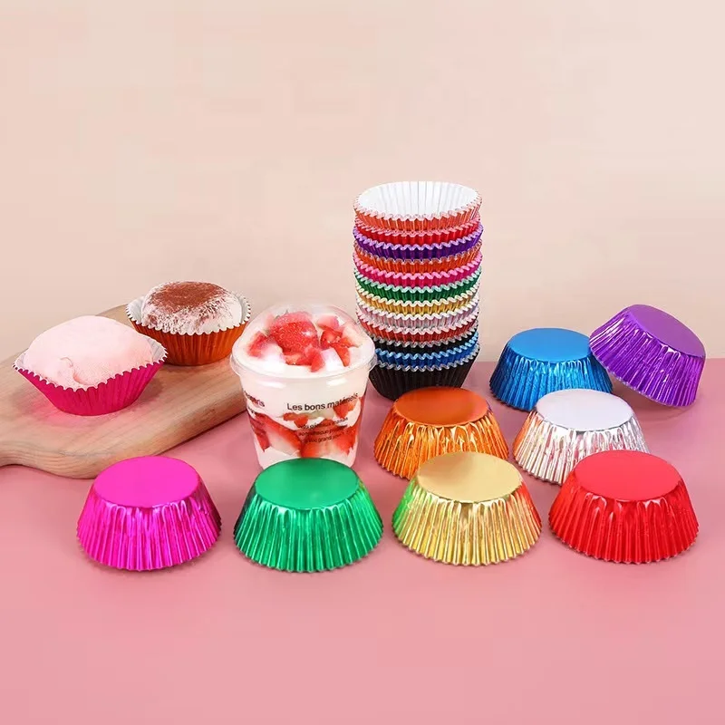 Food Grade Raw Material Aluminum Foil Disposable Muffin Cupcake Liner Baking Paper Cups Heat-Resistance Aluminum Cupcake Liner