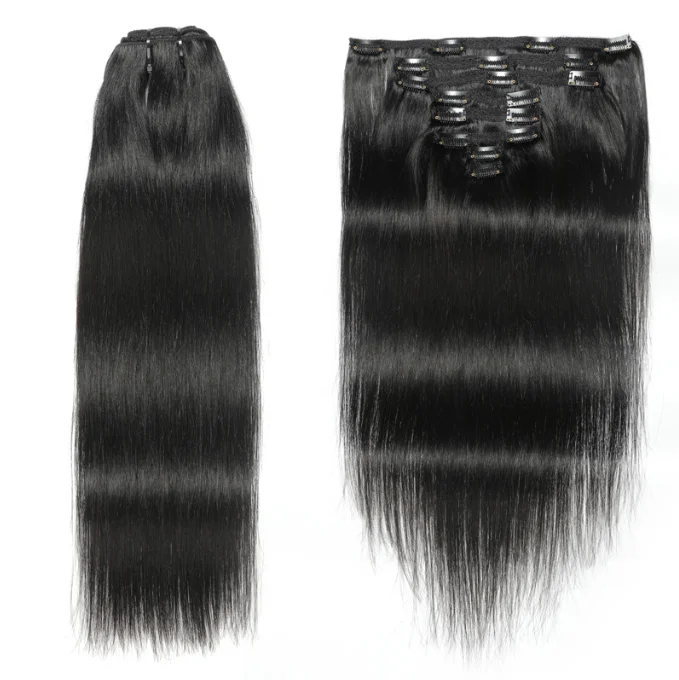 Peruvian Straight Virgin Human Hair Clip In Hair 8 Pcs/Lot Natural Black Color for Black Women Seamless Clip in Hair Extensions