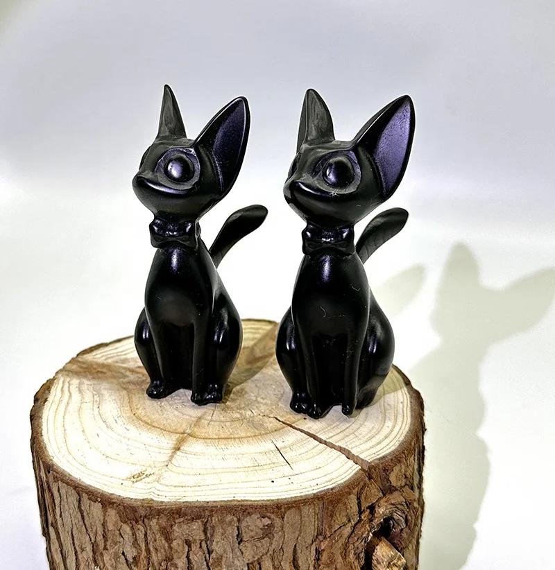 Jiji Healing Obsidian Cats Hand Carved Crystal Bulk Wholesale Natural Black Gemstone Europe Feng Shui New Year Figurine Letters