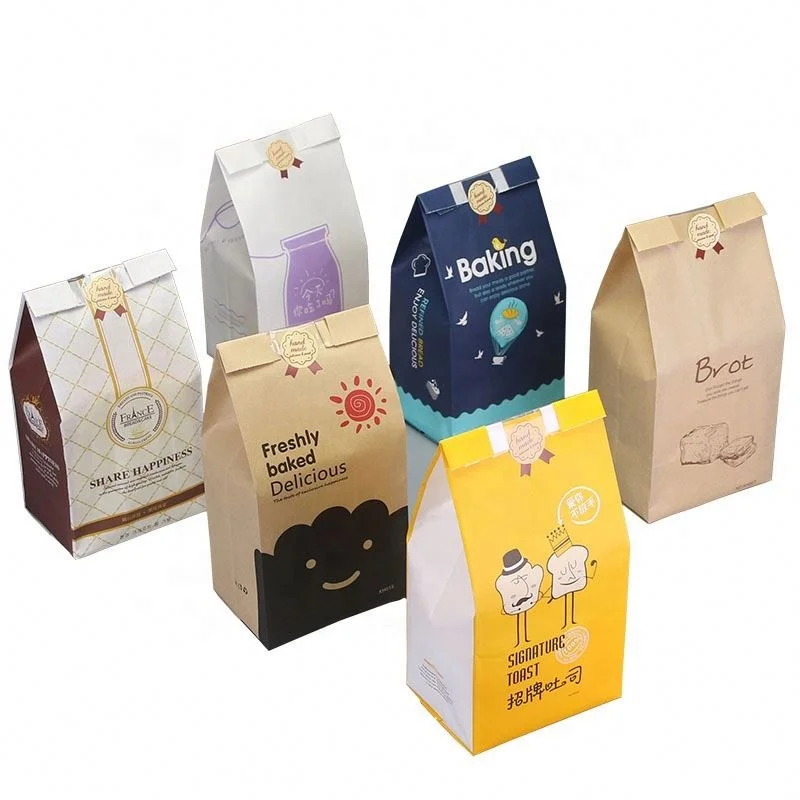 Factory Manufacturer Bakery Food Printed Brown Kraft Bread Packaging Paper Bags With Plastic Window
