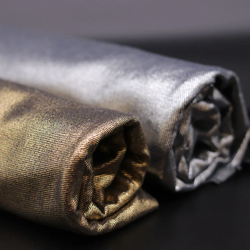 
Factory professional production gold coating smooth shiny surface the bottom cloth is high quality cotton washed denim fabric 