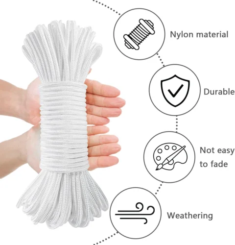 100ft Flag Pole Rope Flag Pole Halyard Rope Kit 4 Pcs Zinc Alloy Swivel Snap Hooks Double Braided Nylon Flagpole Line Rope